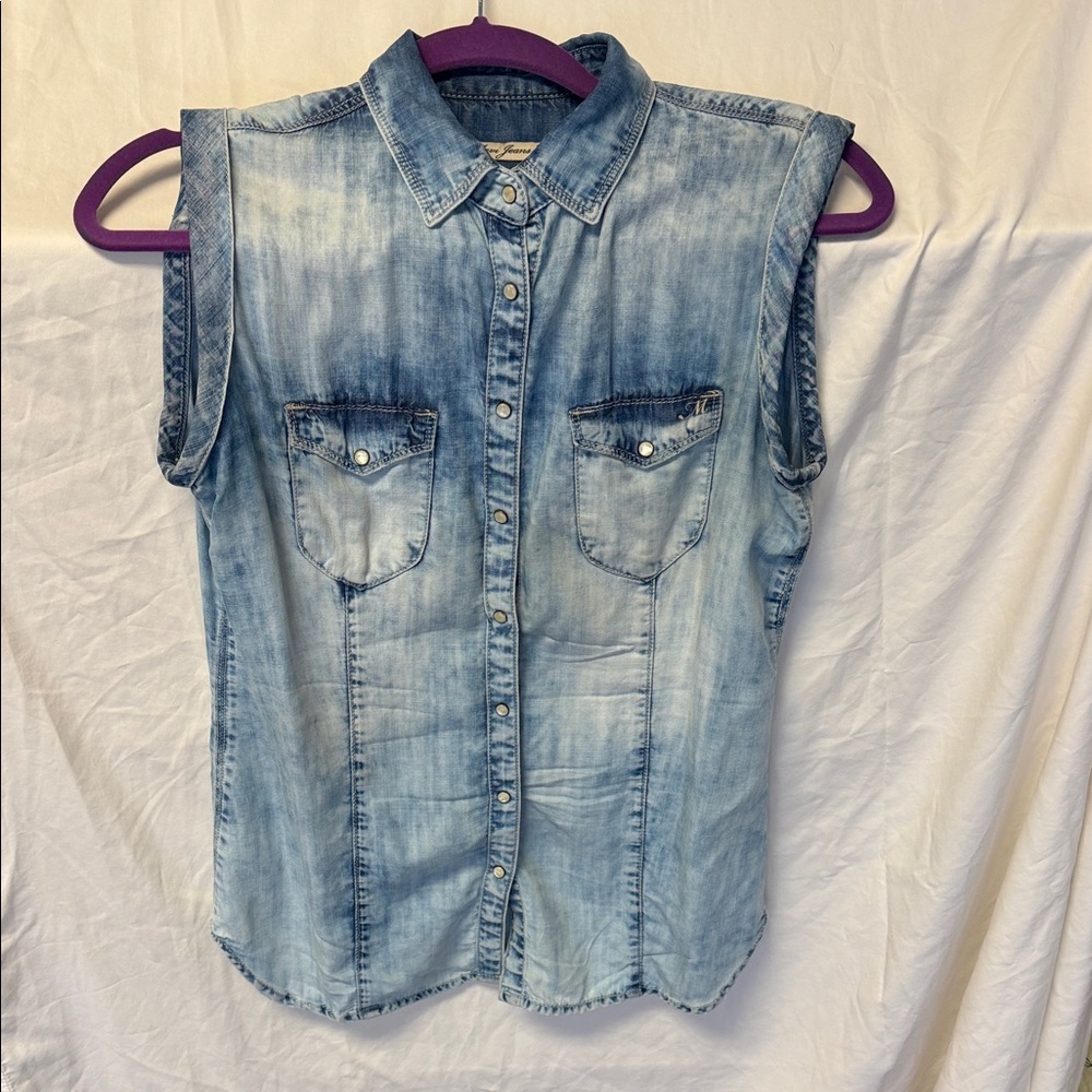 Mavi Blue Denim Sleeveless Button-Down Shirt